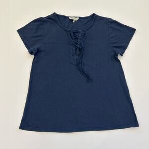Lucky Brand Womens Blue Short Sleeve Stretch Lace Up T-Shirt Top XS